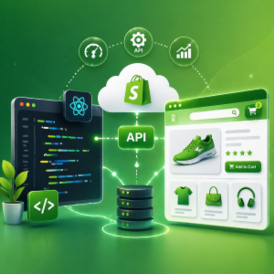 Shopify headless storefront with Hydrogen showing ecommerce UI connected to API cloud