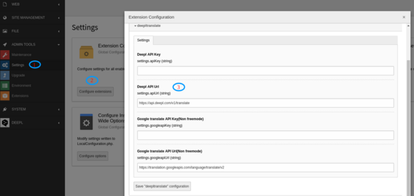 extension configuration