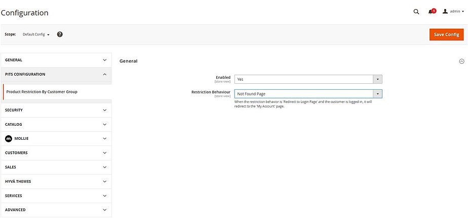 Catalog restriction configuration
