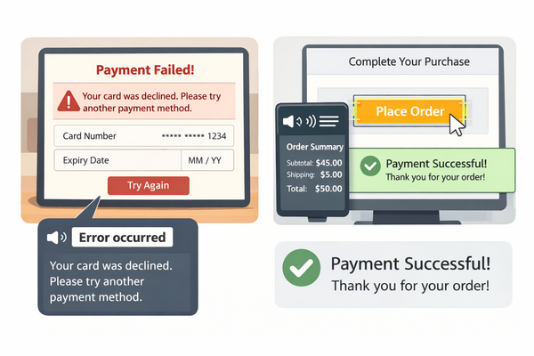 Checkout screen displaying a clear payment error message with readable text and helpful visual cues.