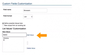 Enter the field name, field type and the values as shown below